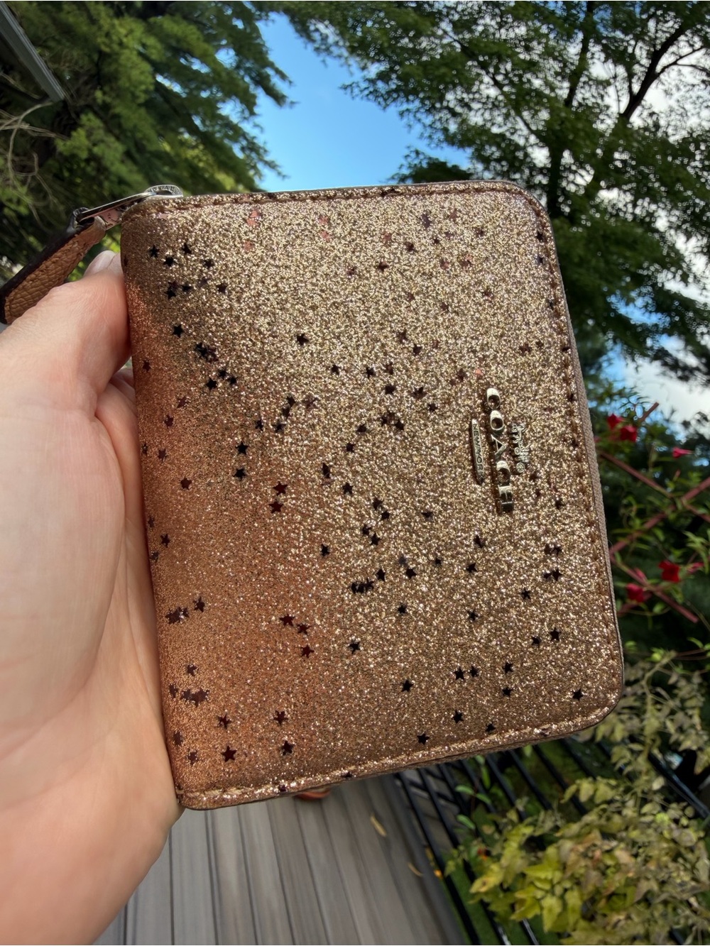 Coach Star Glitter Small Zip Around Wallet Gold, Rose Gold